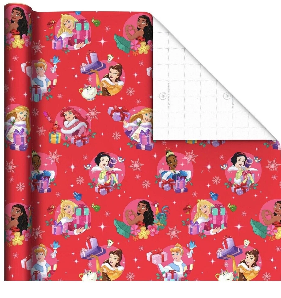 Papel de Envolver Hallmark Navidad Princesas Disney Rojo 70 pies cuadrados Jumbo Rollo Regalo Foto 2 de 4