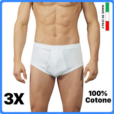 Set 3 Slip Uomo Costine Vita Alta con Apertura Mutande Cotone Costina Bianco da