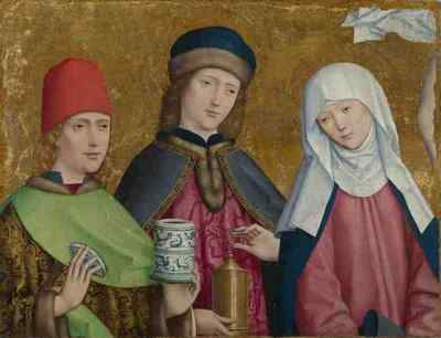 Blechschild Meister der Liesborn Heiligen Cosmas und Damian und die Jungfrau A4 12x8 Al