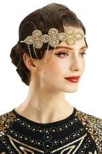 BABEYOND 1920s Flapper Headband Crystal Great Gatsby Headpiece Roaring Gold