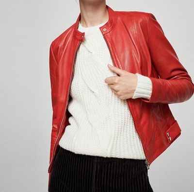 Très beau Blouson/Veste Mango Véritable Cuir Rouge NEUF+ETIQUETTE