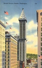 Second Avenue Seattle Washington Linen Postcard