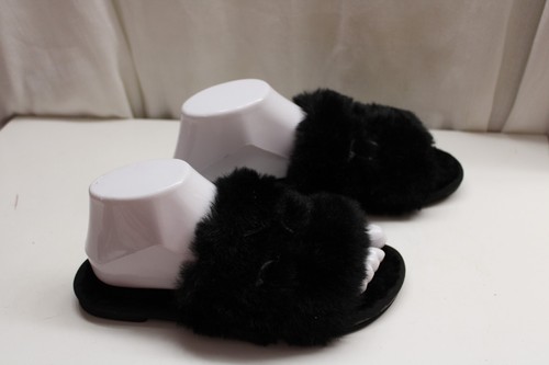 DIOR Rabbit Fur Soft Comfy Fuzzy Memory Foam Black Elegant Babydoll Slippers 8 - Picture 4 of 6