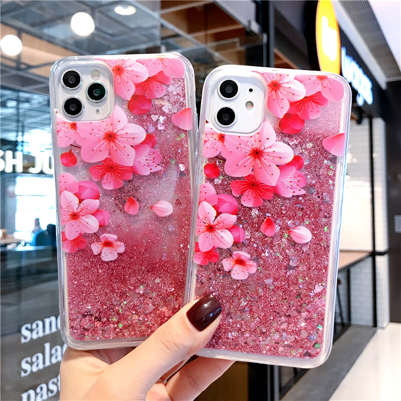 Peach Blossom Liquid Bling Quicksand Case For iPhone Samsung
