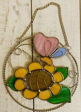 Sunflower With Butterfly Stained Glass Suncatcher Handmade Ships FAST