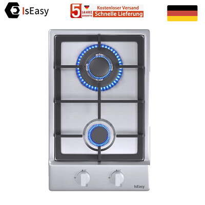 IsEasy Gaskochfeld Einbau Kochfeld Edelstahl Gaskocher 2 flammig Autark LPG/NG