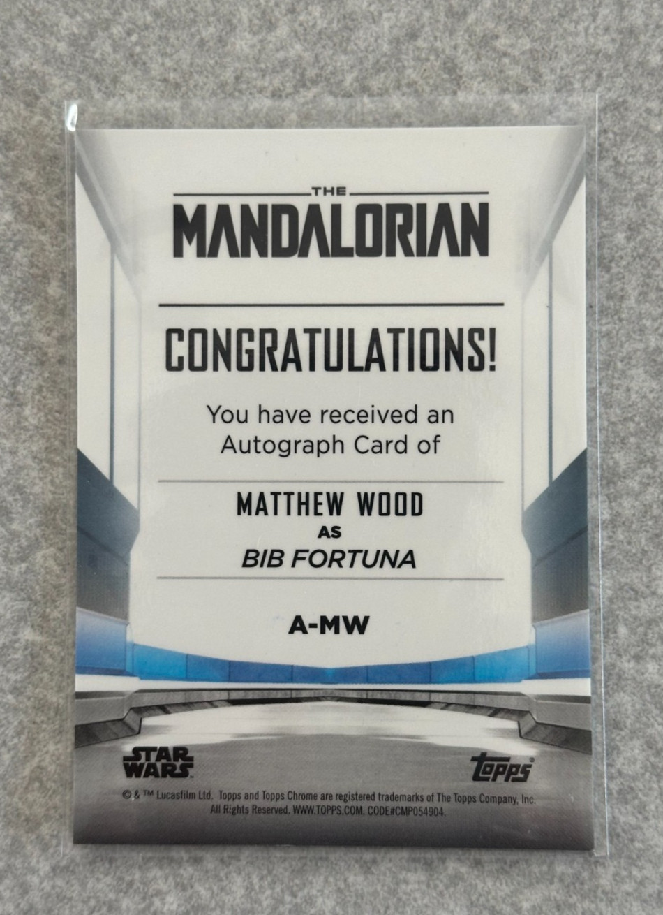2022 Topps Chrome Star Wars The Mandalorian Matthew Wood Bib Fortuna Auto Mint view 2