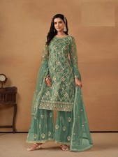 Green Net Embroidered Sharara Suit with Dupatta  Traditional Wedding Festive Pa