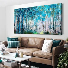 Ardemy Blue Wall Art Tree Canvas Forest Landscape Picture Modern Nature Teal Abs