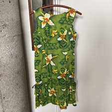 Vintage 60s Kamehameha Hawaiian Dress Green Aloha Tropical Floral Beach Small