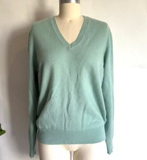 MONOPRIX Premium 100% Cashmere V Neck Knit Pullover Sweater-Size Med-Teal