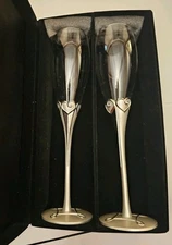 Things Remembered Champagne Flutes With Metal Base, Set Of  2 In Box