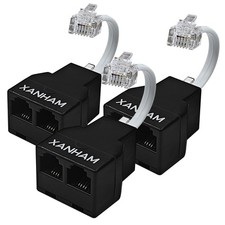 XANHAM Telephone Cable 2 Way Splitter 3 Pack RJ11 6P4C Phone Small, Black