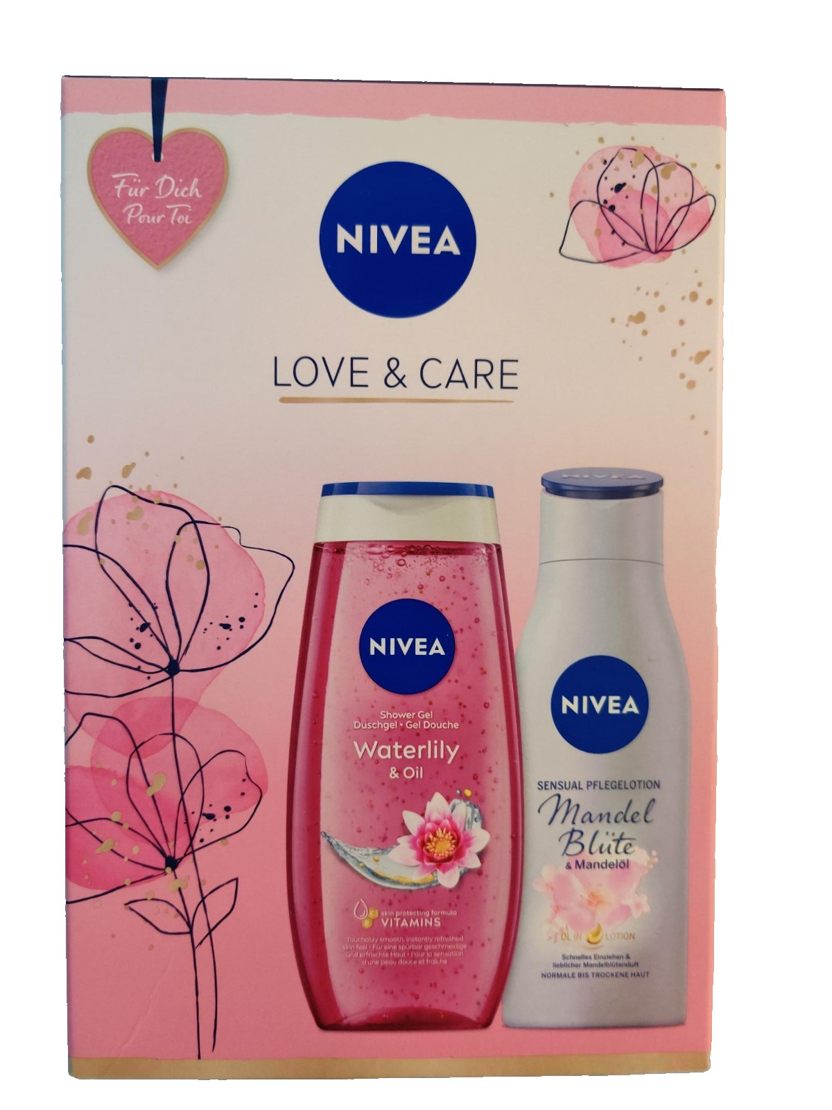 Nivea Geschenkset LOVE & CARE Waterlily & Oil Duschgel Pflegelotion Mandelblüte