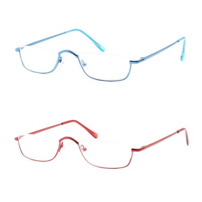 Half Reading Glasses, Half Lens Frame Metal Readers for Women Men （Blue+Red,2...