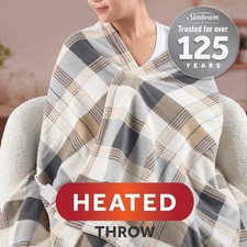 Electric Heated Throw Blanket Neutral Plaid Microplush 4 Heat Settings 50x70