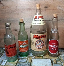Lot Of 3 Vintage MOXIE Soda Bottle & 1 Red Rock Cola Bottle P1