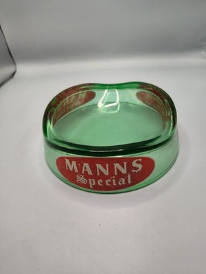 Green Glass Manns Beer Pub Bar  Ash Tray Scotland Super Clean Free Shipping 
