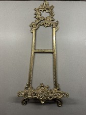 Vtg Gold Tone Metal Easel Display Stand Artwork Photo plate wall missing leg