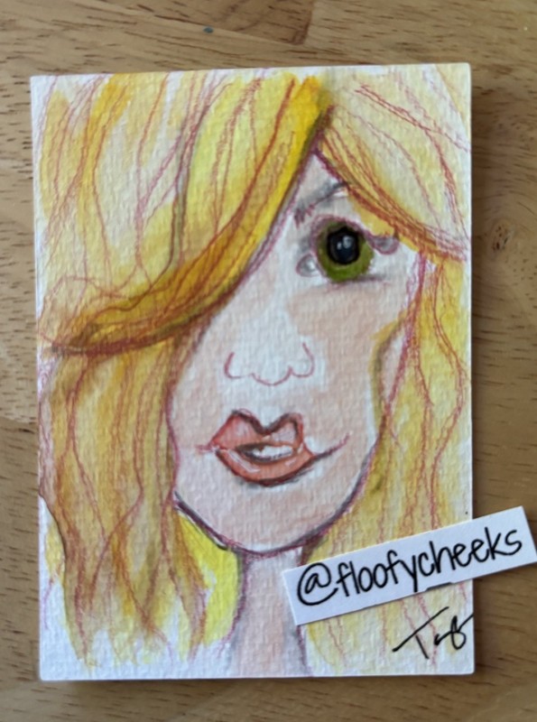 ACEO Original Art Woman Portrait Face Whimsy Blond Hair