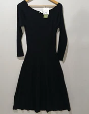 Lilysilk Vivi Dress Womens Large Black Silk Knit Pleated Midi Long Sleeve NWT