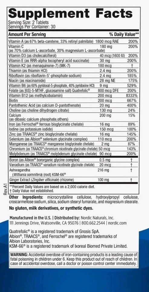 Multivitamínico para mujer Nordic Naturals fuerza extra sin sabor 60 quilates caducidad 1/2027 Foto 4 de 4