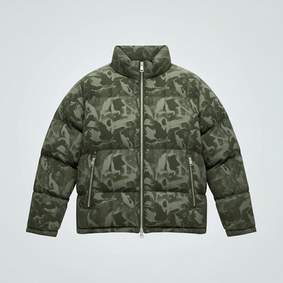 Fashion Nova Men's Medley Puffer Jacket Size 2XL Green Camoflage Mock Neck Zip