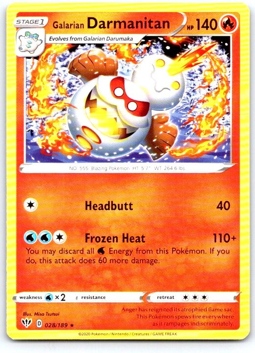 Galarian Darmanitan 028/189 Rare Darkness Ablaze Pokemon Near Mint