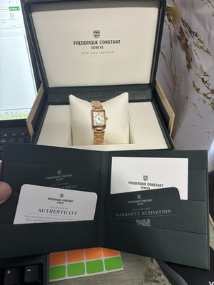 Frederique Constant Carree Swiss Quartz Rose Gold Rectangle Watch Box Papers