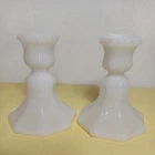2 Vintage White Milk Glass Octagonal Taper Candlestick Holders 4.75”