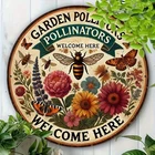 Vintage Garden Pollinator Metal Tin Sign Round Rustic Bee Wall Art 8x8