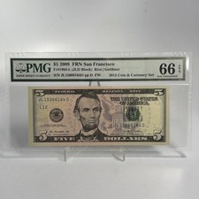 $5 Dollar Bill 2009 PMG 66 FRN San Francisco Fr# 1994-L JLD Block Rios Geithner