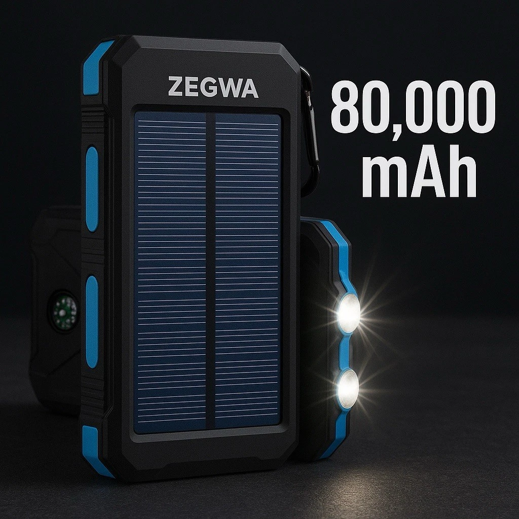 Solar Power Bank  20k mAh , 5V (Original Zegwa) ✅ Waterproof Power Bank