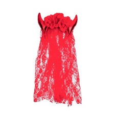 Devil Horns Headband Red Floral Lace Veil Demon Cosplay Halloween Party Costume