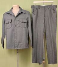 Men's VTG 70s Grey 2 PC Polyester Leisure Suit Sz 42 1970s Disco JC Penney