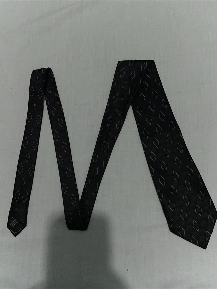 Corbata de vestir Privado para hombre talla 58” 3,75” motivo de diamante negro formal de negocios Foto 3 de 4