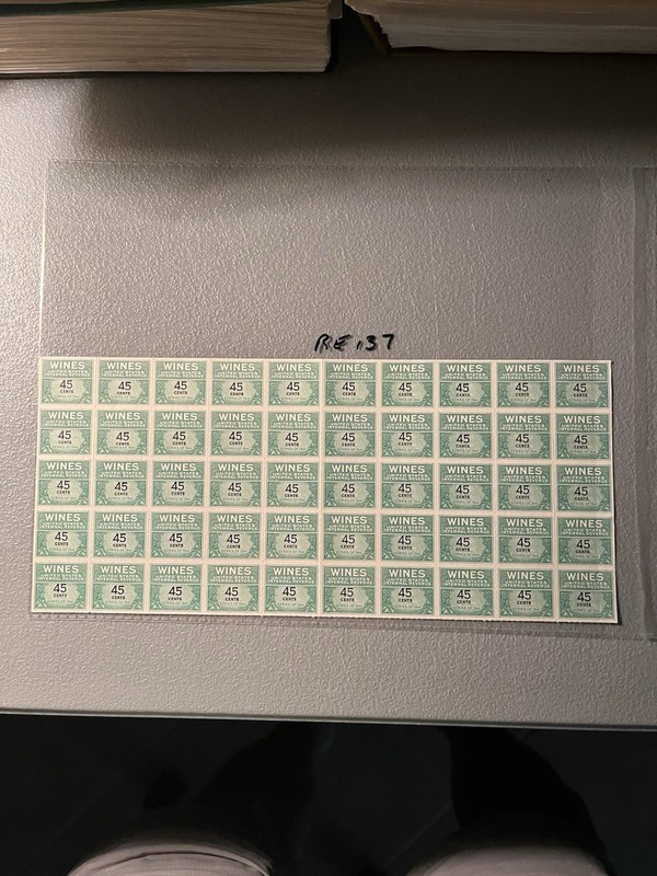 Scott RE137 Wines Revenue 45 Cents Full Sheet Of 50 MNH NG