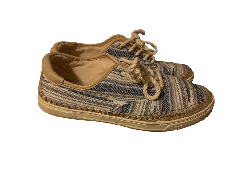UGG Eyan II Women Striped Canvas Espadrille.Sneakers Blue White Nautical Sz 10