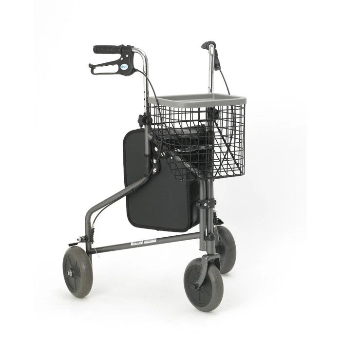 HOMECRAFT Three Wheeled Rollator Walker Tri Walker Mobility Walking Aid With Basket Grey