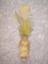 antique carnival celluloid jointed kewpie Flapper doll feathers Japan Vintage