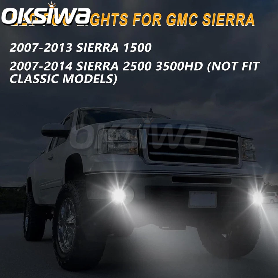 Par de luces antiniebla LED + DRL para GMC Sierra 1500 2007-2013 2007-2014 2500HD 3500HD Foto 3 de 4