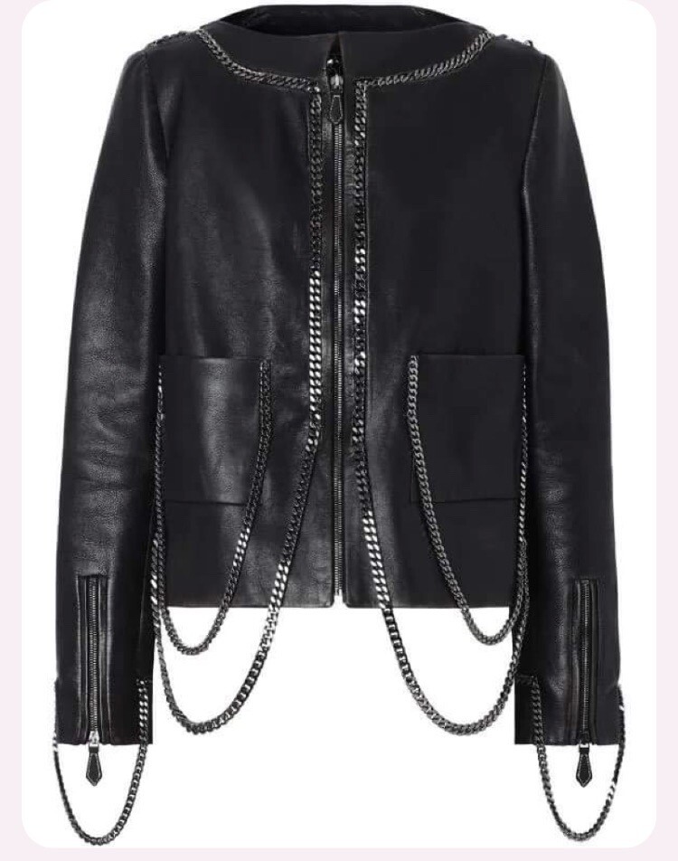 BURBERRY Leather Racer Jacket Black Leather Zip, Chain Link Detail