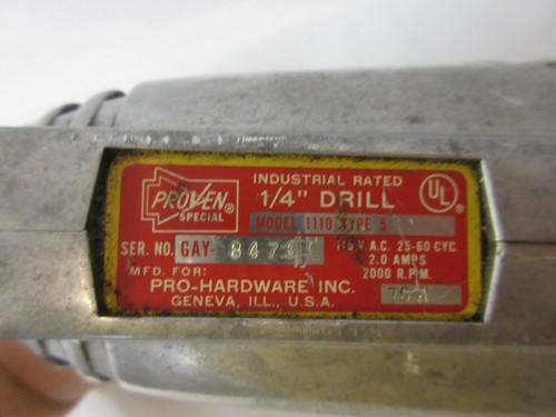 VTG Proven Special 1/4" Electric Drill #1110 Type 5 Pro Hardware Tested & Works - Picture 8 of 8