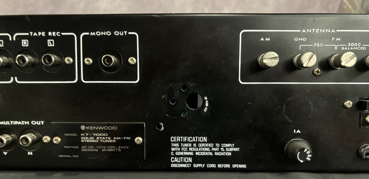Kenwood KT-7000 Solid State AM FM Stereo Tuner Rear Back Panel