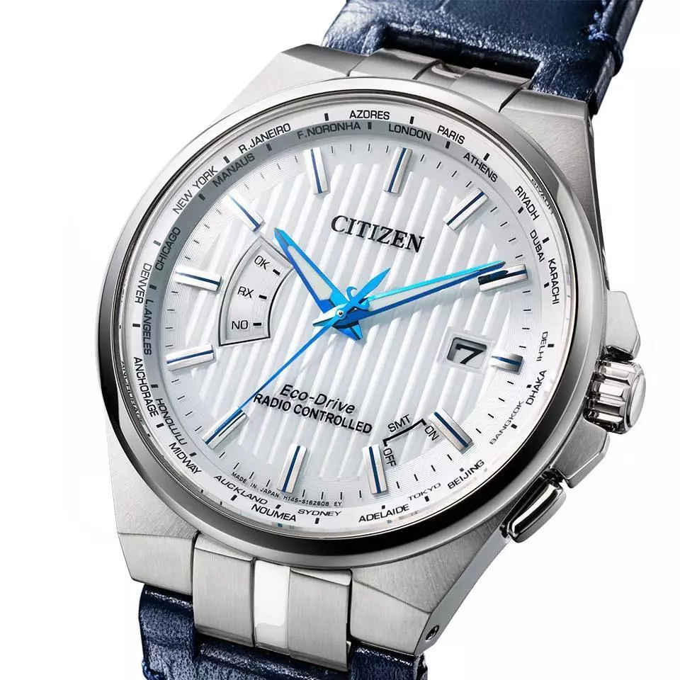 CITIZEN COLLECTION CB0160 18A Eco Drive Radio Solar Watch Stripe Pattern Dial