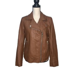 Forever 21 Brown Faux Leather Zipper Biker Jacket Juniors Size M 1155