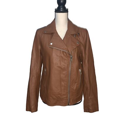 Forever 21 Brown Faux Leather Zipper Biker Jacket Juniors Size M #1155 