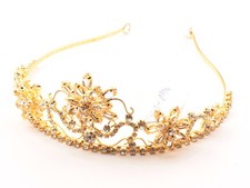 Czech gold plated crystal glass rhinestone floral pageant tiara headpiece crown