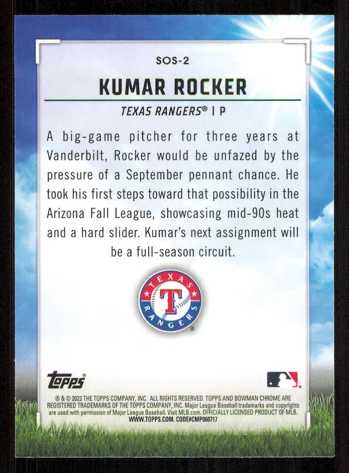 2023 Bowman Chrome Sights on September #SOS2 Kumar Rocker - Image 2 of 2