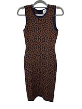 John + Jenn Navy And Brown Animal Print Bodycon Knit Dress Size Small NWT
